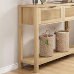 Fluted Entrance Table with 2 drawers, Console Table for Entrance, Wooden Sofa Table for Living Room, Hallway, Hallway, Burlywood