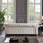 MAYEERTY Solid Wood & Metal Frame Sofa with Line Fabric Bronze Nail Solid Wood Legs for Living Room Office Beige