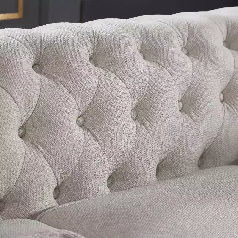MAYEERTY Solid Wood & Metal Frame Sofa with Line Fabric Bronze Nail Solid Wood Legs for Living Room Office Beige