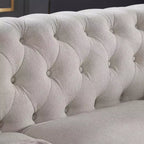 MAYEERTY Solid Wood & Metal Frame Sofa with Line Fabric Bronze Nail Solid Wood Legs for Living Room Office Beige