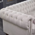 MAYEERTY Solid Wood & Metal Frame Sofa with Line Fabric Bronze Nail Solid Wood Legs for Living Room Office Beige