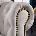 MAYEERTY Solid Wood & Metal Frame Sofa with Line Fabric Bronze Nail Solid Wood Legs for Living Room Office Beige
