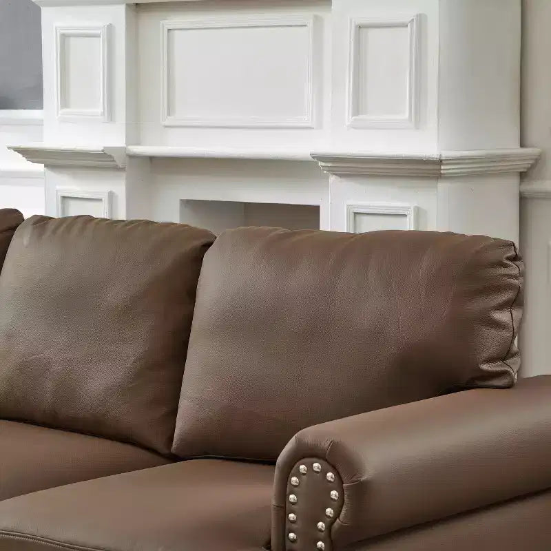 MAYEERTY 59,5 Canapé causeuse classique moderne avec clous en cuir de vachette d'imitation pour salon, marron