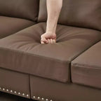 MAYEERTY 59.5 Modern Classic Lovaseater Sofa with Nails Upgolstered Initation Cowhide Leather for Living Room Brown