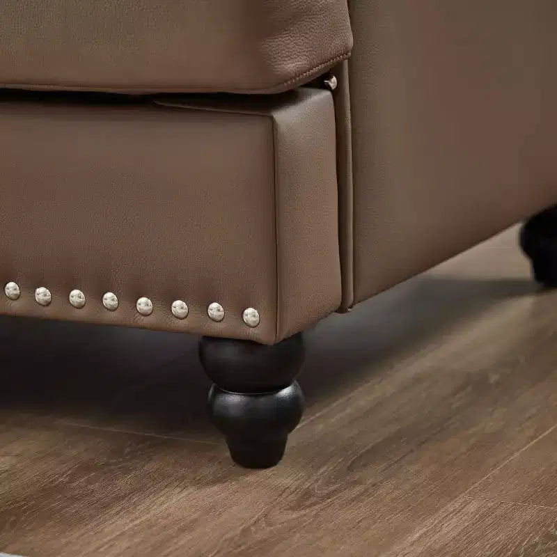 MAYEERTY 59.5 Modern Classic Lovaseater Sofa with Nails Upgolstered Initation Cowhide Leather for Living Room Brown