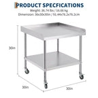 Acekool Stainless Steel Commercial Work Table with Adjustable Undershelf and Edge Baffle for Kitchen