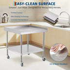 Acekool Stainless Steel Commercial Work Table with Adjustable Undershelf and Edge Baffle for Kitchen