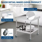 Acekool Stainless Steel Commercial Work Table with Adjustable Undershelf and Edge Baffle for Kitchen