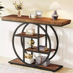 Lantine 41.3-Inch Industrial Console Table, 4-Tier Sofa Table with Circle Base and Storage for Living Room, Hallway, Foyer