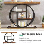 Lantine 41.3-Inch Industrial Console Table, 4-Tier Sofa Table with Circle Base and Storage for Living Room, Hallway, Foyer