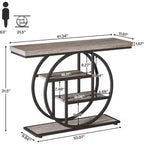 Lantine 41.3-Inch Industrial Console Table, 4-Tier Sofa Table with Circle Base and Storage for Living Room, Hallway, Foyer