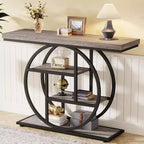 Lantine 41.3-Inch Industrial Console Table, 4-Tier Sofa Table with Circle Base and Storage for Living Room, Hallway, Foyer