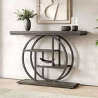 Lantine 41.3-Inch Industrial Console Table, 4-Tier Sofa Table with Circle Base and Storage for Living Room, Hallway, Foyer