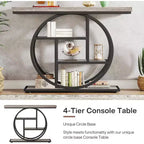 Lantine 41.3-Inch Industrial Console Table, 4-Tier Sofa Table with Circle Base and Storage for Living Room, Hallway, Foyer
