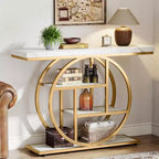 Lantine 41.3-Inch Industrial Console Table, 4-Tier Sofa Table with Circle Base and Storage for Living Room, Hallway, Foyer
