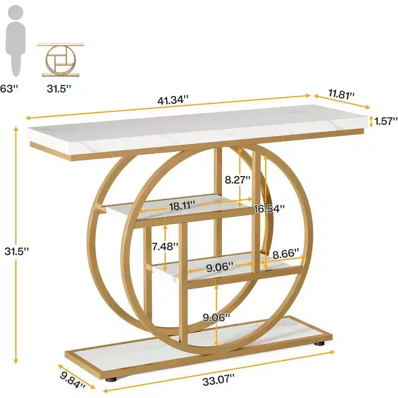 Lantine 41.3-Inch Industrial Console Table, 4-Tier Sofa Table with Circle Base and Storage for Living Room, Hallway, Foyer