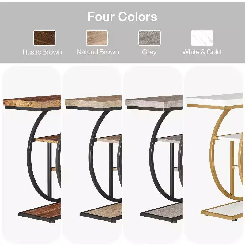 Lantine 41.3-Inch Industrial Console Table, 4-Tier Sofa Table with Circle Base and Storage for Living Room, Hallway, Foyer