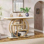 Lantine 41.3-Inch Industrial Console Table, 4-Tier Sofa Table with Circle Base and Storage for Living Room, Hallway, Foyer