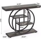 Lantine 41.3-Inch Industrial Console Table, 4-Tier Sofa Table with Circle Base and Storage for Living Room, Hallway, Foyer