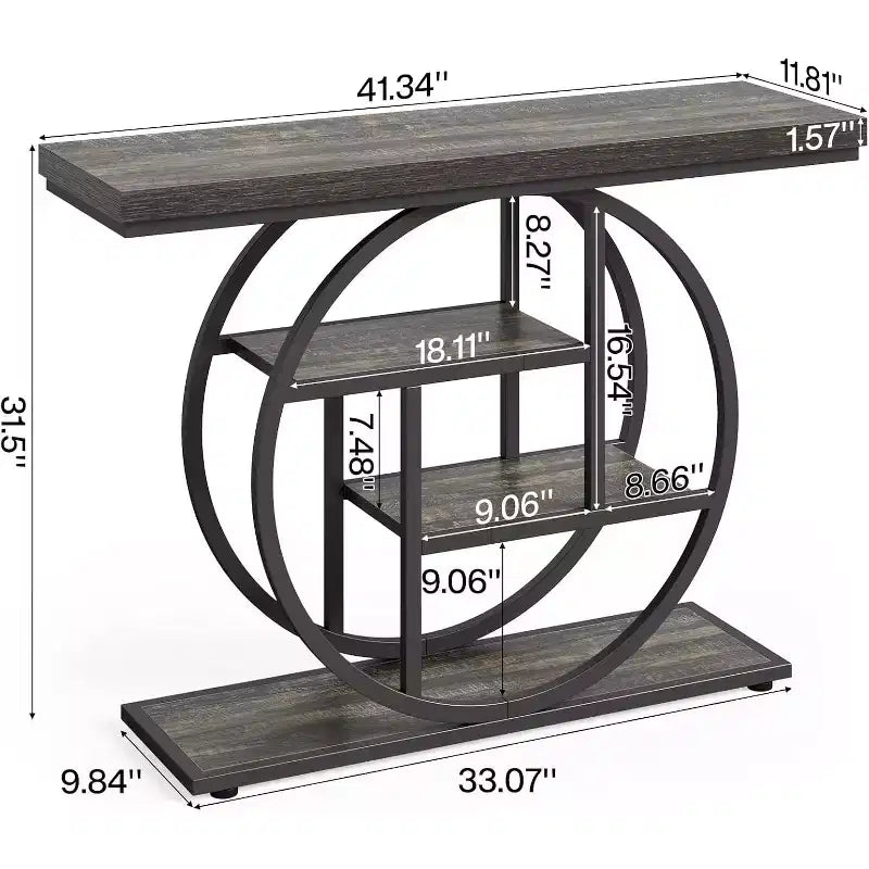 Lantine 41.3-Inch Industrial Console Table, 4-Tier Sofa Table with Circle Base and Storage for Living Room, Hallway, Foyer