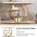 Lantine 41.3-Inch Industrial Console Table, 4-Tier Sofa Table with Circle Base and Storage for Living Room, Hallway, Foyer