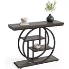 Lantine 41.3-Inch Industrial Console Table, 4-Tier Sofa Table with Circle Base and Storage for Living Room, Hallway, Foyer