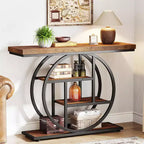 Lantine 41.3-Inch Industrial Console Table, 4-Tier Sofa Table with Circle Base and Storage for Living Room, Hallway, Foyer