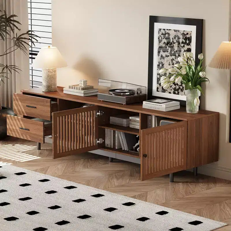 78'' Modern TV Stand for 85'' TVs Media Console Entertainment Center with Deep Drawers & Cable Management, Walnut - ModernLuxe
