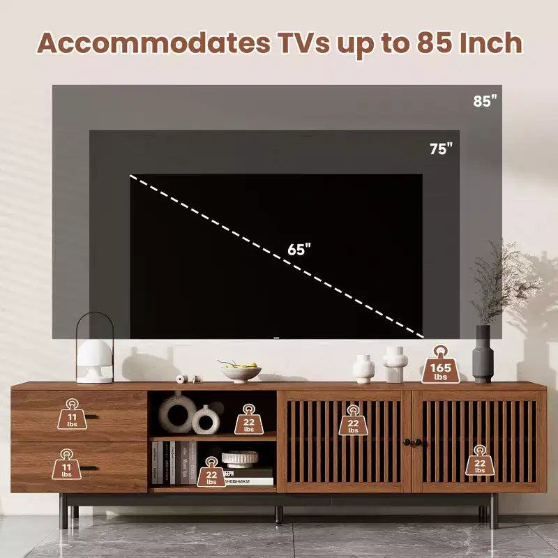 78'' Modern TV Stand for 85'' TVs Media Console Entertainment Center with Deep Drawers & Cable Management, Walnut - ModernLuxe