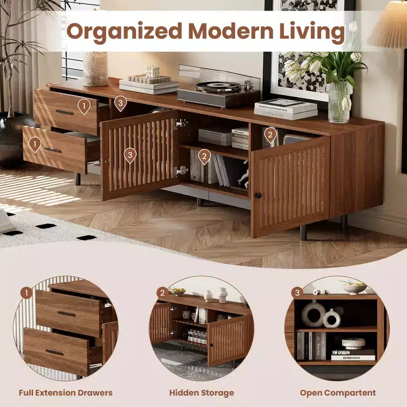 78'' Modern TV Stand for 85'' TVs Media Console Entertainment Center with Deep Drawers & Cable Management, Walnut - ModernLuxe