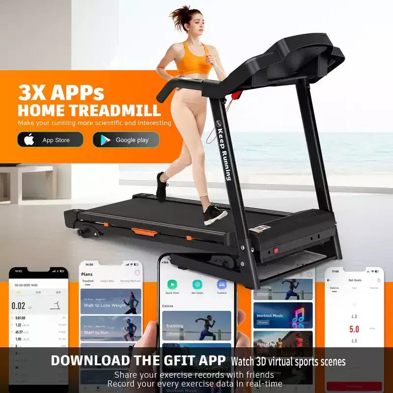 Whisen Electric Foldable Treadmill, 3.5HP Workout Running Machine Walking with 12 Preset Programs, Incline, Handrail Controls Speed