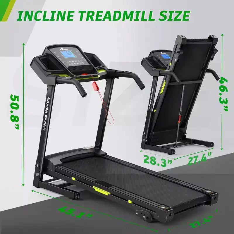 Whisen Electric Foldable Treadmill, 3.5HP Workout Running Machine Walking with 12 Preset Programs, Incline, Handrail Controls Speed