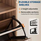 Walnut Fluted Shoe Storage Cabinet with 2 Flip Drawers. Hidden Shoe Organizer for Entryway or Hallway