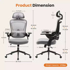 Chaise de bureau ergonomique à dossier haut TUYOHW avec support lombaire réglable, chaise de jeu avec accoudoirs relevables, chaise d'ordinateur en maille pour la maison, le bureau