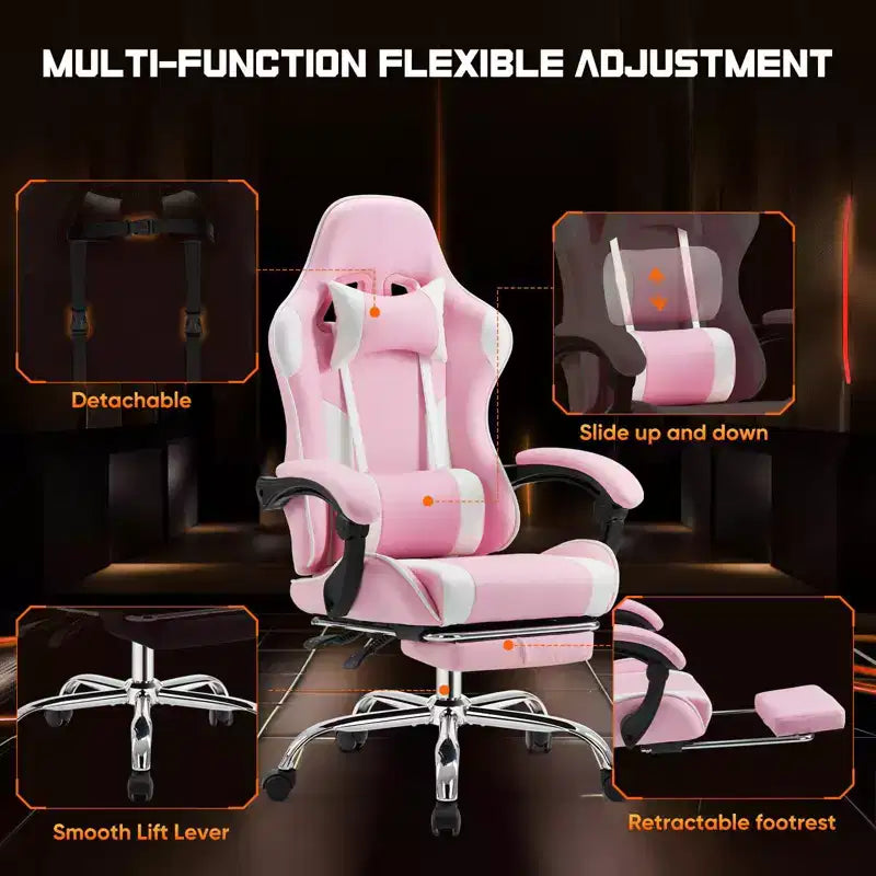 Chaise de jeu ergonomique TUYOHW avec repose-pieds, fauteuil inclinable en cuir PU avec appuie-tête et accoudoir fixe, chaise d'ordinateur pour le bureau et l'étude