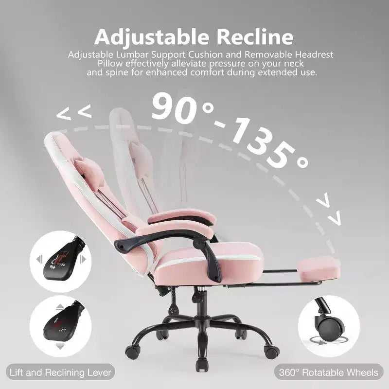 Chaise de bureau ergonomique TUYOHW avec accoudoirs rembourrés, chaise de jeu avec support lombaire, chaise roulante pivotante avec roulettes pour la maison, le bureau