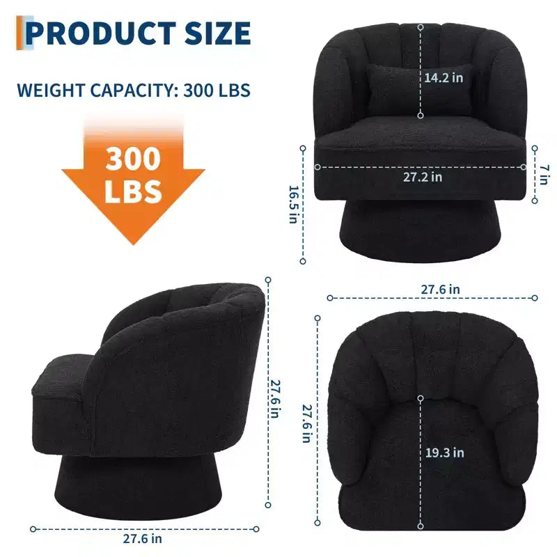 Fauteuil pivotant moderne en forme de tonneau, fauteuil rembourré en tissu Teddy à 360° avec dossier rayé et rembourrage moelleux, chaise longue ronde confortable, lot de 2
