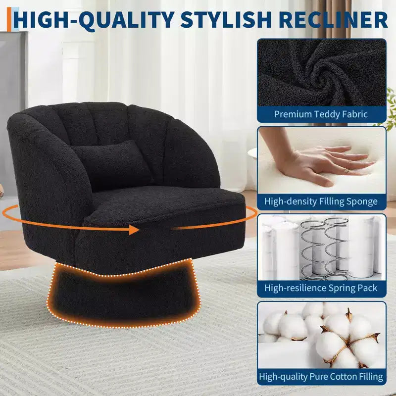 Fauteuil pivotant moderne en forme de tonneau, fauteuil rembourré en tissu Teddy à 360° avec dossier rayé et rembourrage moelleux, chaise longue ronde confortable, lot de 2
