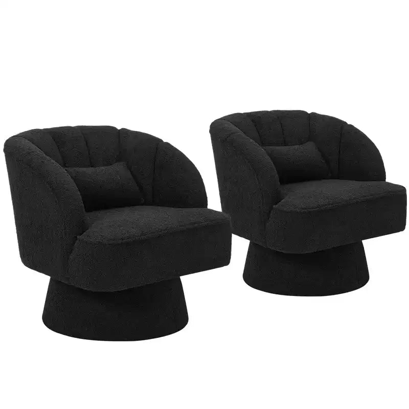 Fauteuil pivotant moderne en forme de tonneau, fauteuil rembourré en tissu Teddy à 360° avec dossier rayé et rembourrage moelleux, chaise longue ronde confortable, lot de 2