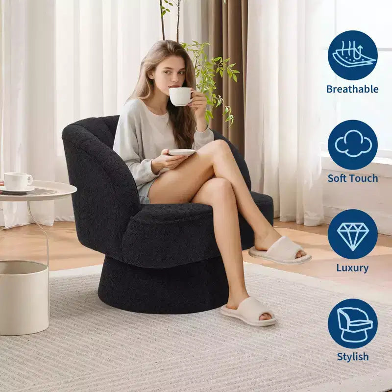 Fauteuil pivotant moderne en forme de tonneau, fauteuil rembourré en tissu Teddy à 360° avec dossier rayé et rembourrage moelleux, chaise longue ronde confortable, lot de 2