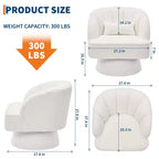 Fauteuil pivotant moderne en forme de tonneau, fauteuil rembourré en tissu Teddy à 360° avec dossier rayé et rembourrage moelleux, chaise longue ronde confortable, lot de 2