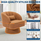 Fauteuil pivotant moderne en forme de tonneau, fauteuil rembourré en tissu Teddy à 360° avec dossier rayé et rembourrage moelleux, chaise longue ronde confortable, lot de 2