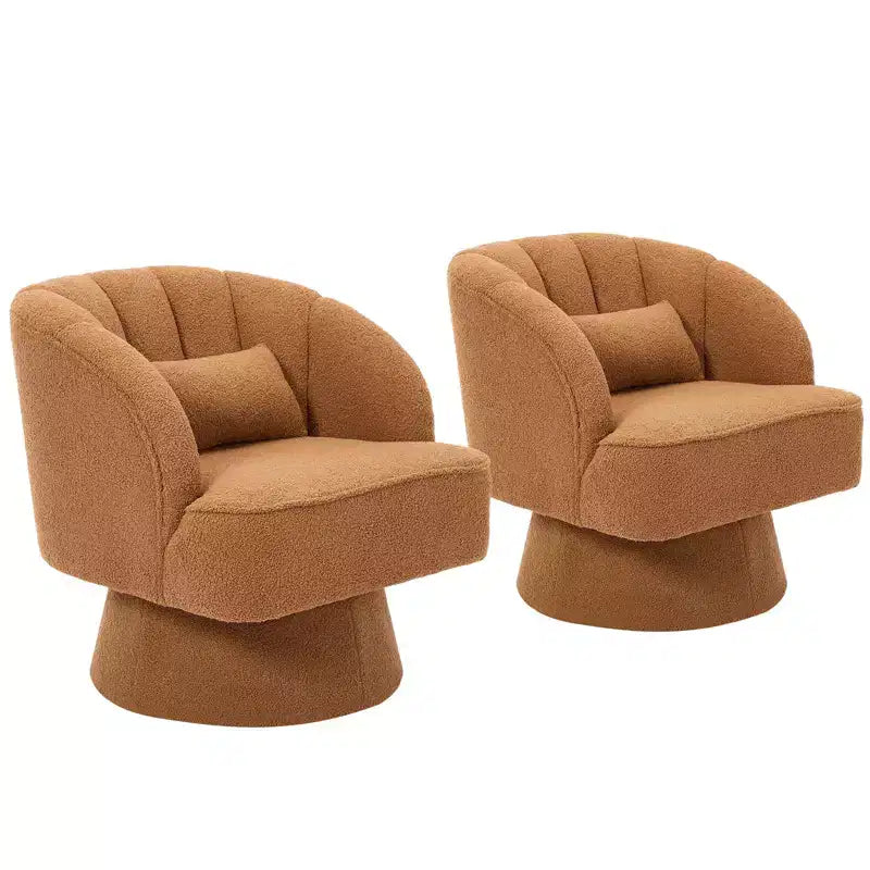 Fauteuil pivotant moderne en forme de tonneau, fauteuil rembourré en tissu Teddy à 360° avec dossier rayé et rembourrage moelleux, chaise longue ronde confortable, lot de 2