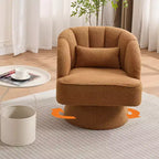 Fauteuil pivotant moderne en forme de tonneau, fauteuil rembourré en tissu Teddy à 360° avec dossier rayé et rembourrage moelleux, chaise longue ronde confortable, lot de 2