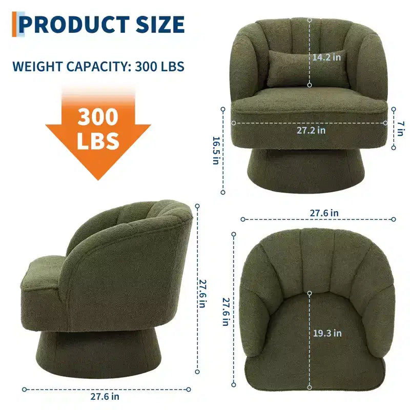 Fauteuil pivotant moderne en forme de tonneau, fauteuil rembourré en tissu Teddy à 360° avec dossier rayé et rembourrage moelleux, chaise longue ronde confortable, lot de 2
