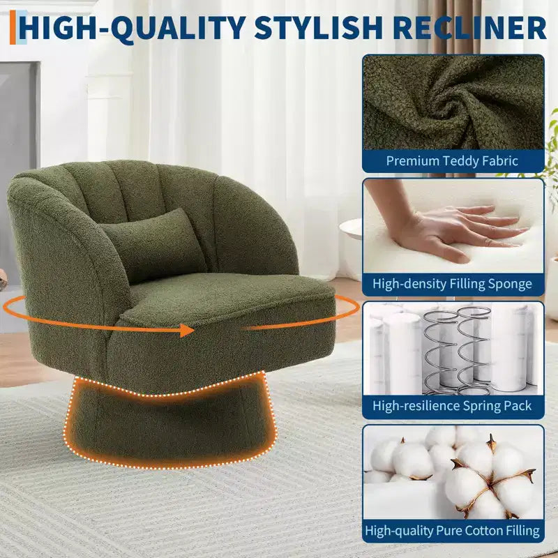 Fauteuil pivotant moderne en forme de tonneau, fauteuil rembourré en tissu Teddy à 360° avec dossier rayé et rembourrage moelleux, chaise longue ronde confortable, lot de 2