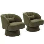 Fauteuil pivotant moderne en forme de tonneau, fauteuil rembourré en tissu Teddy à 360° avec dossier rayé et rembourrage moelleux, chaise longue ronde confortable, lot de 2