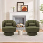 Fauteuil pivotant moderne en forme de tonneau, fauteuil rembourré en tissu Teddy à 360° avec dossier rayé et rembourrage moelleux, chaise longue ronde confortable, lot de 2