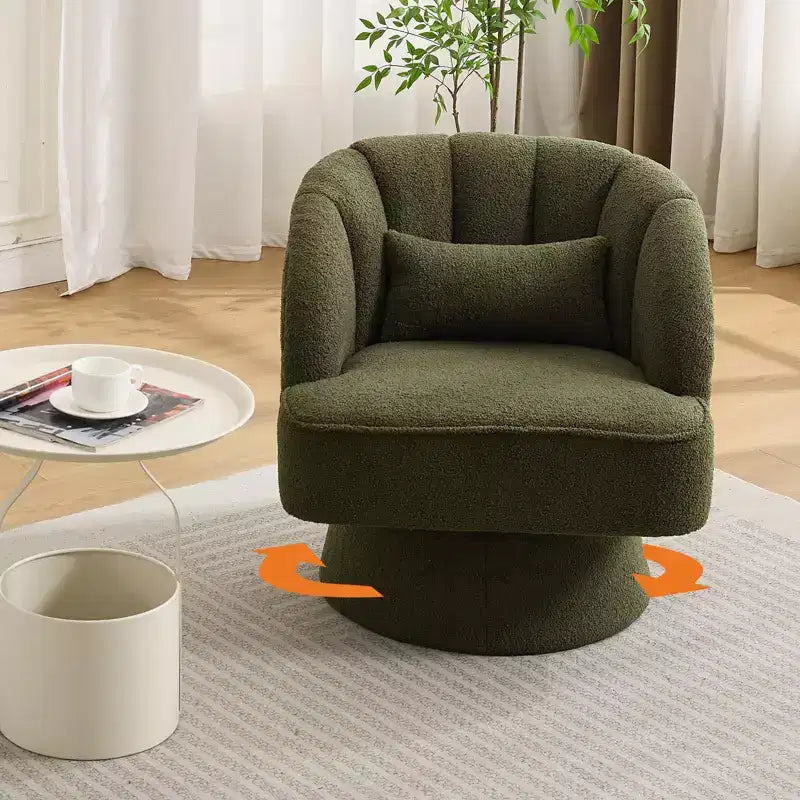 Fauteuil pivotant moderne en forme de tonneau, fauteuil rembourré en tissu Teddy à 360° avec dossier rayé et rembourrage moelleux, chaise longue ronde confortable, lot de 2