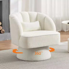 Fauteuil pivotant moderne en forme de tonneau, fauteuil rembourré en tissu Teddy à 360° avec dossier rayé et rembourrage moelleux, chaise longue ronde confortable, lot de 2